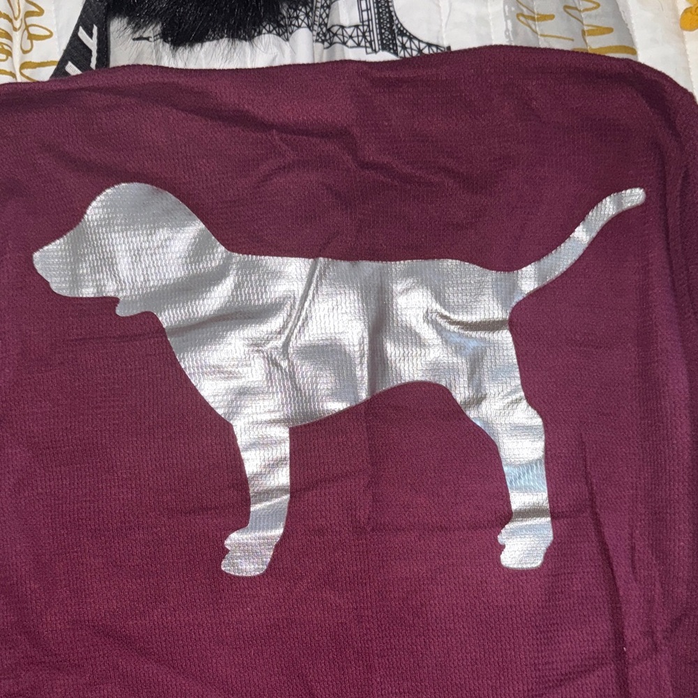 PINK Burgundy Long Sleeve Shirt with Dog Logo- large - Picture 5 of 5